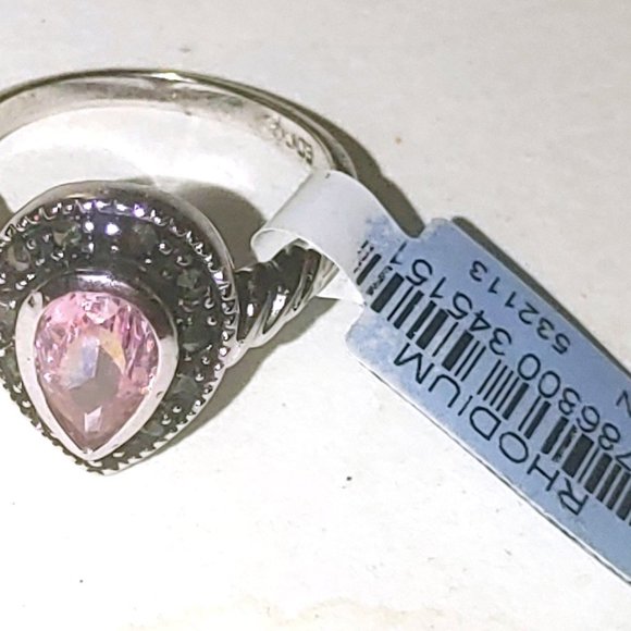 New Old Stock NWT EDCO Ring Band sz 5 Rhodium Marcasite & Pear Cut Topaz - Picture 8 of 16